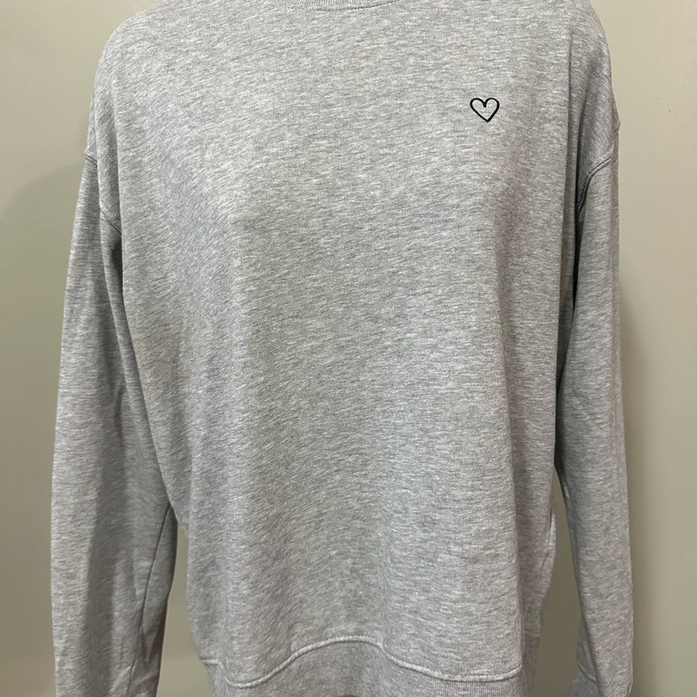 H&M Gray Crewneck Sweater with Heart Embroidery